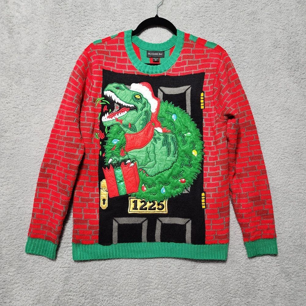 Blizzard Bay Ugly Christmas Sweater T-Rex Dinosaur‎ Door Decor Size Medium